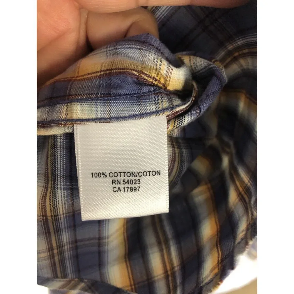 Banana Republic Shirt Mens S Blue Yellow‎ Plaid Button Front Roll Tab Sleeve